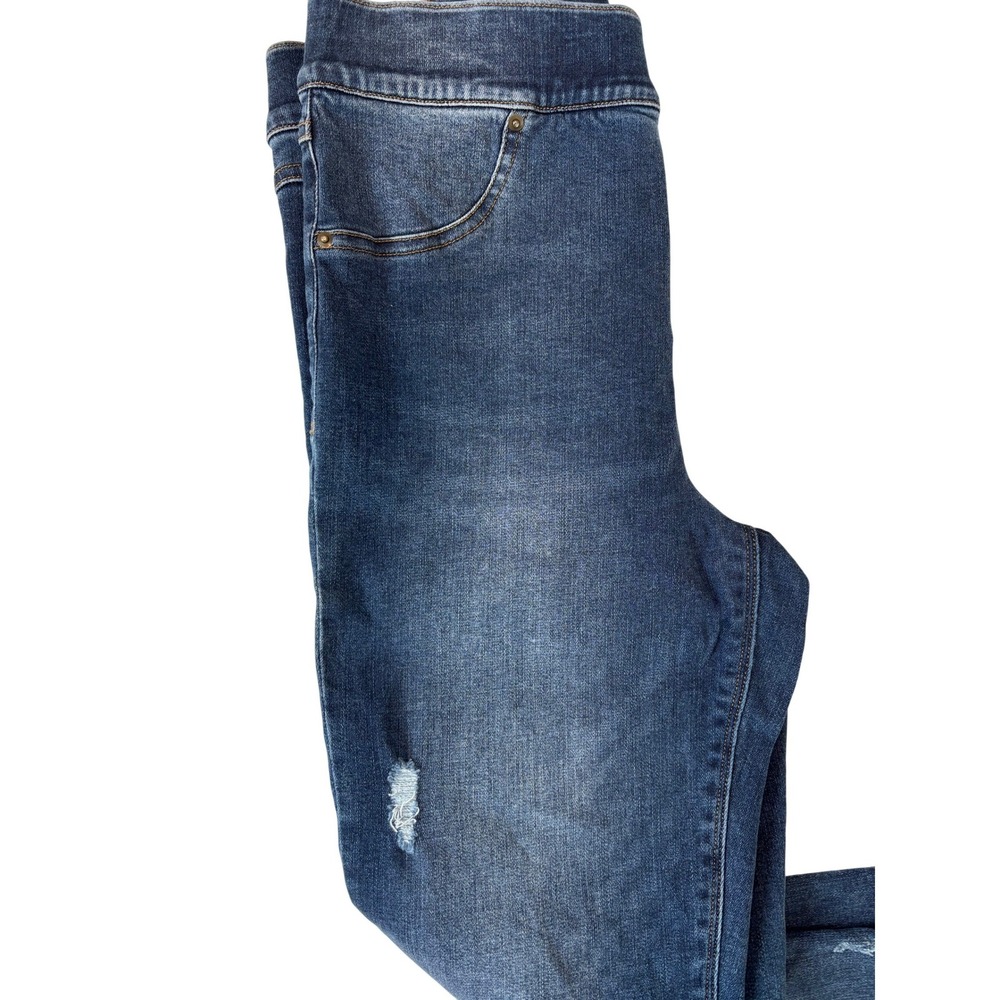 Spanx Jean-ish Ankle Leggings Distressed Raw Hem Dark Indigo Wash Large 20203R - Picture 3 of 12